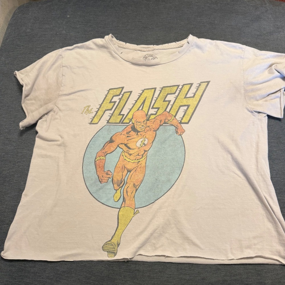 DC Comic Original The Flash Graphic T-Shirt Distressed Gray Large Justice League